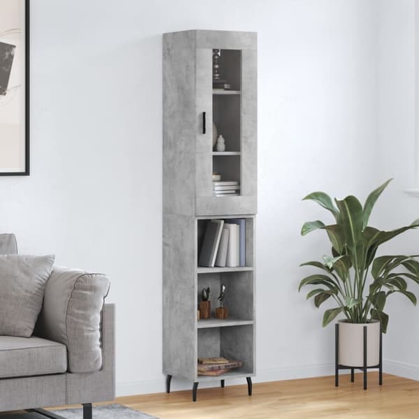The Living Store Högskåp betonggrå 34,5x34x180 cm konstruerat trä -  Skänkar & serveringsbord