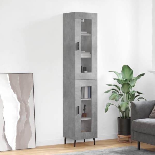 The Living Store Kaappi betoninharmaa 34,5x34x180 cm tekninen puu -  Tarjoilupöydät & senkit