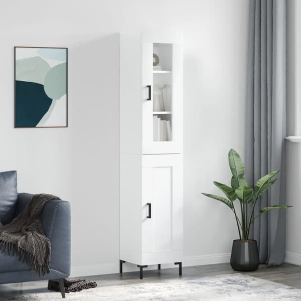 The Living Store skab 34,5x34x180 cm konstrueret træ hvid højglans -  Skænke