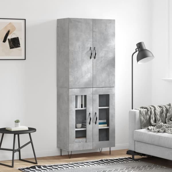 The Living Store Kaappi betoninharmaa 69,5x34x180 cm tekninen puu -  Tarjoilupöydät & senkit