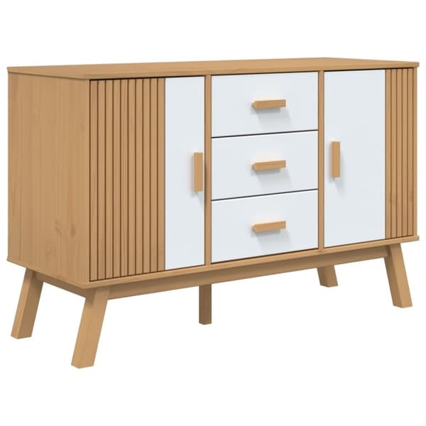 The Living Store skænk OLDEN 114x43x73,5 cm massivt fyrretræ hvid og brun - Skænke