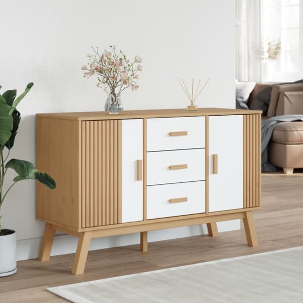 The Living Store skænk OLDEN 114x43x73,5 cm massivt fyrretræ hvid og brun - Skænke