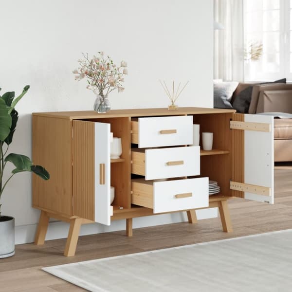 The Living Store skænk OLDEN 114x43x73,5 cm massivt fyrretræ hvid og brun - Skænke
