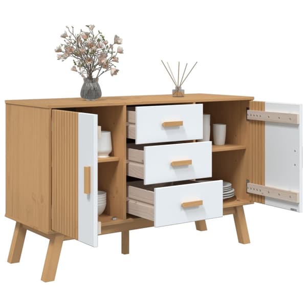 The Living Store skænk OLDEN 114x43x73,5 cm massivt fyrretræ hvid og brun - Skænke