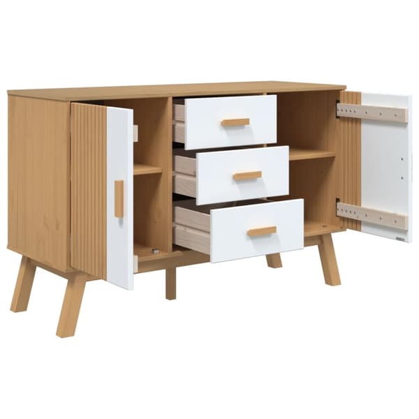 The Living Store skænk OLDEN 114x43x73,5 cm massivt fyrretræ hvid og brun -  Skænke