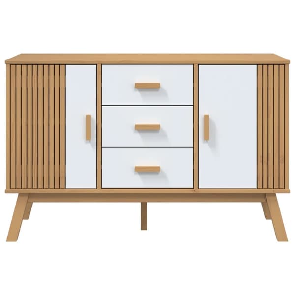 The Living Store skænk OLDEN 114x43x73,5 cm massivt fyrretræ hvid og brun - Skænke