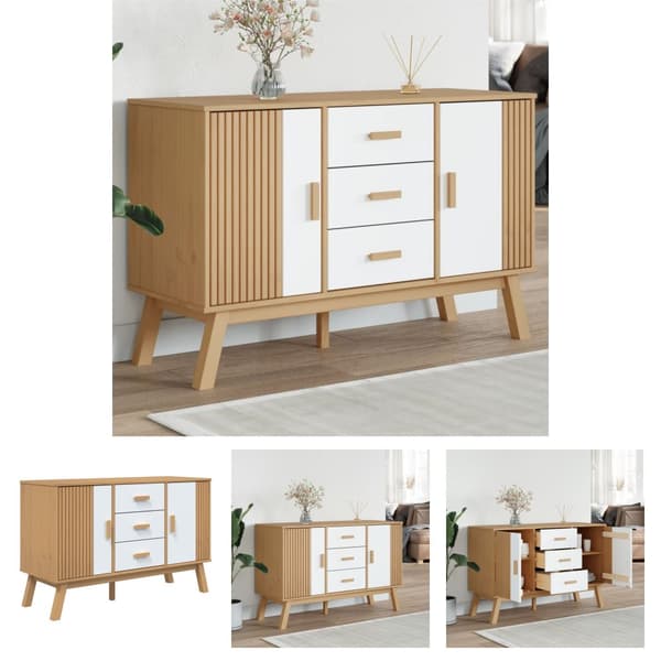 The Living Store skænk OLDEN 114x43x73,5 cm massivt fyrretræ hvid og brun - Skænke