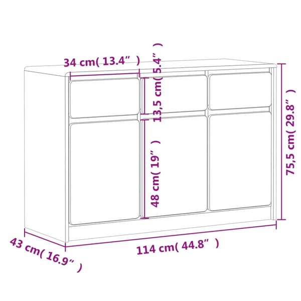 The Living Store Skänk SAUDA ek 114x43x75,5 cm massiv furu -  Skänkar & serveringsbord