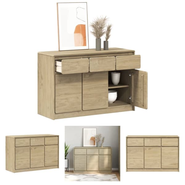 The Living Store Skänk SAUDA ek 114x43x75,5 cm massiv furu -  Skänkar & serveringsbord
