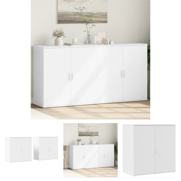 The Living Store skænke 2 stk. 79x38x80 cm konstrueret træ hvid - Skænke