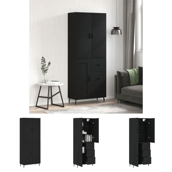 The Living Store højskab 69,5x34x180 cm konstrueret træ sort -  Skænke