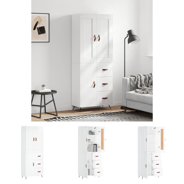 The Living Store højskab 69,5x34x180 cm konstrueret træ hvid højglans - Skænke