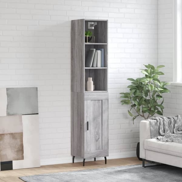 The Living Store Högskåp grå sonoma 34,5x34x180 cm konstruerat trä -  Skänkar & serveringsbord