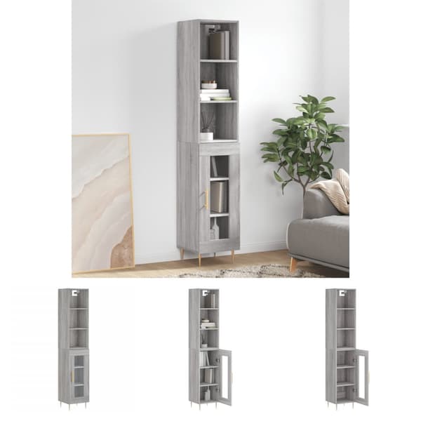 The Living Store højskab 34,5x34x180 cm konstrueret træ grå sonoma-eg -  Skænke