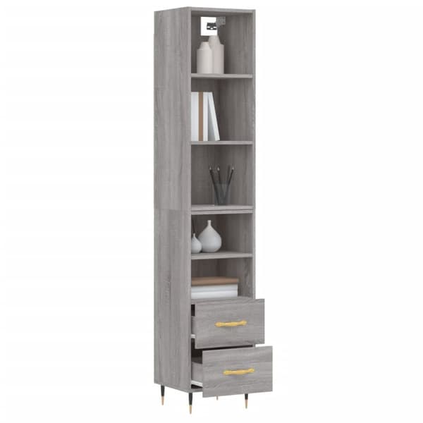The Living Store Högskåp grå sonoma 34,5x34x180 cm konstruerat trä - Skänkar & serveringsbord