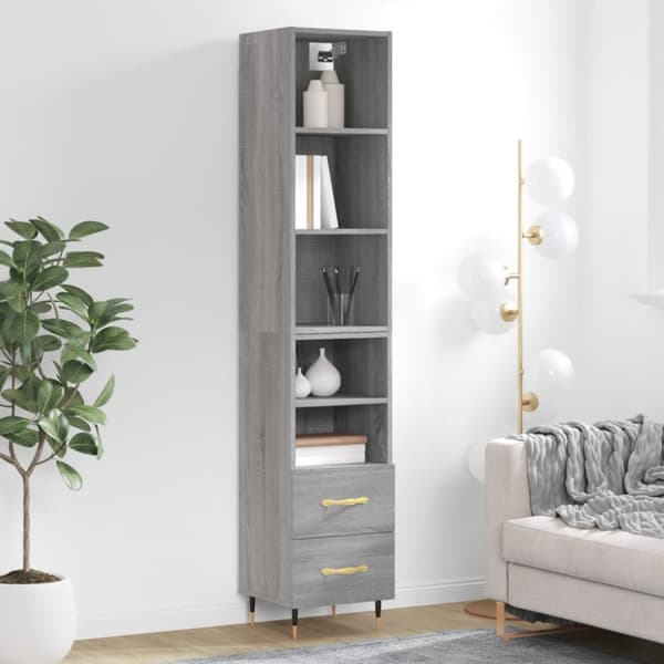 The Living Store Högskåp grå sonoma 34,5x34x180 cm konstruerat trä - Skänkar & serveringsbord
