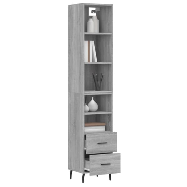 The Living Store Högskåp grå sonoma 34,5x34x180 cm konstruerat trä - Skänkar & serveringsbord