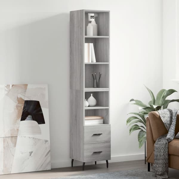 The Living Store Högskåp grå sonoma 34,5x34x180 cm konstruerat trä - Skänkar & serveringsbord