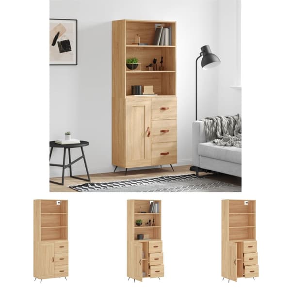 The Living Store Kaappi Sonoma tammi 69,5x34x180 cm tekninen puu -  Tarjoilupöydät & senkit
