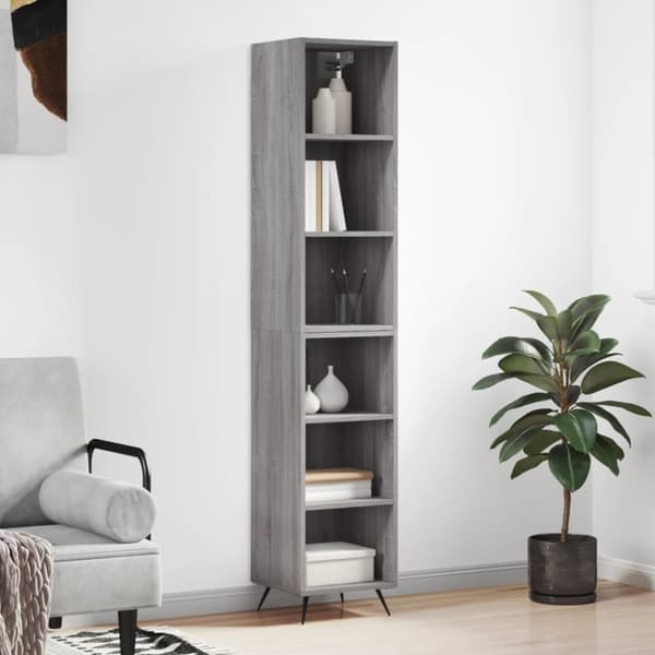 The Living Store Högskåp Grå sonoma 34,5x32,5x180 cm konstruerat trä -  Skänkar & serveringsbord