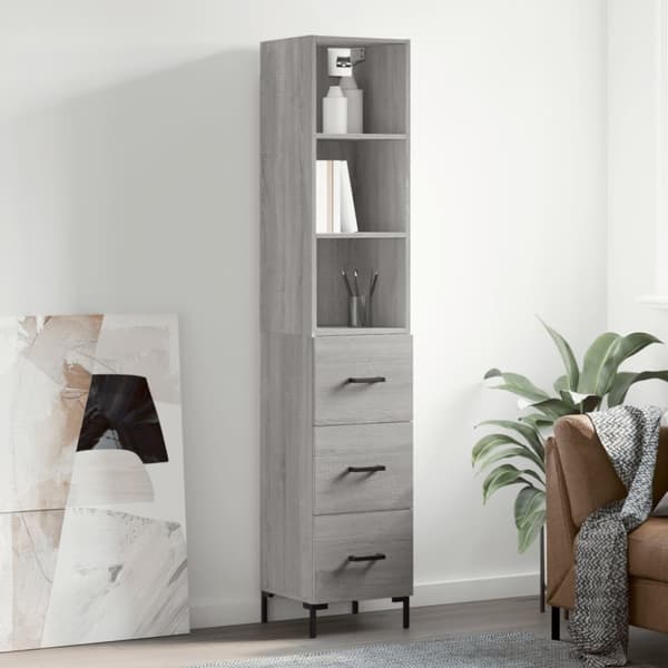 The Living Store Högskåp grå sonoma 34,5x34x180 cm konstruerat trä -  Skänkar & serveringsbord