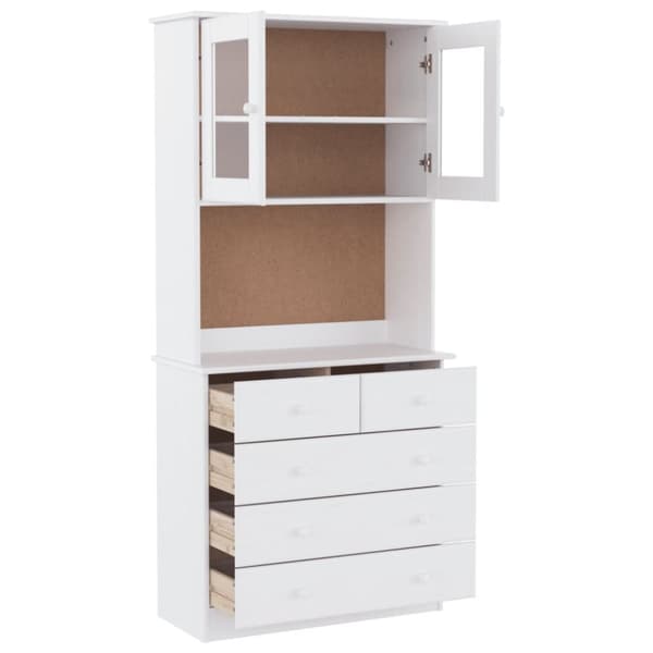 The Living Store Vitrinskåp ALTA vit 77x35x165 cm massiv furu - Skänkar & serveringsbord