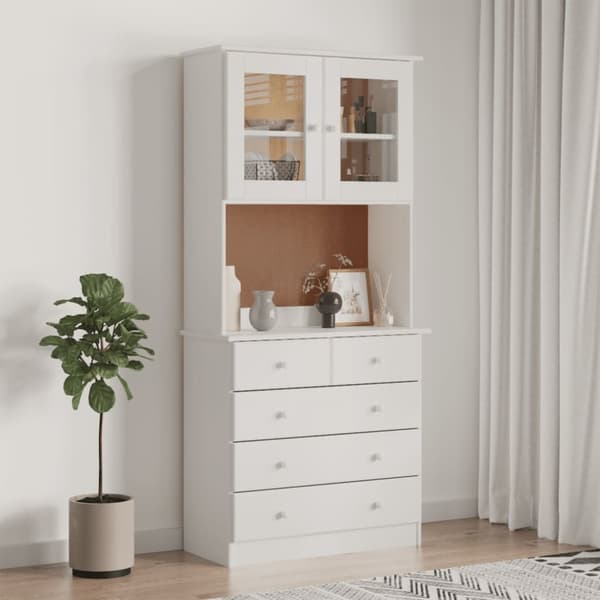 The Living Store Vitrinskåp ALTA vit 77x35x165 cm massiv furu - Skänkar & serveringsbord