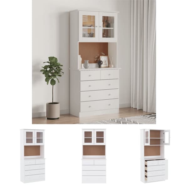 The Living Store Vitrinskåp ALTA vit 77x35x165 cm massiv furu - Skänkar & serveringsbord