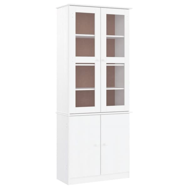 The Living Store vitrineskab ALTA 77x35x186,5 massivt fyrretræ hvid - Skænke