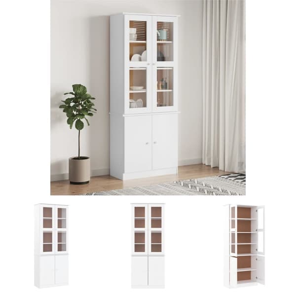 The Living Store vitrineskab ALTA 77x35x186,5 massivt fyrretræ hvid - Skænke
