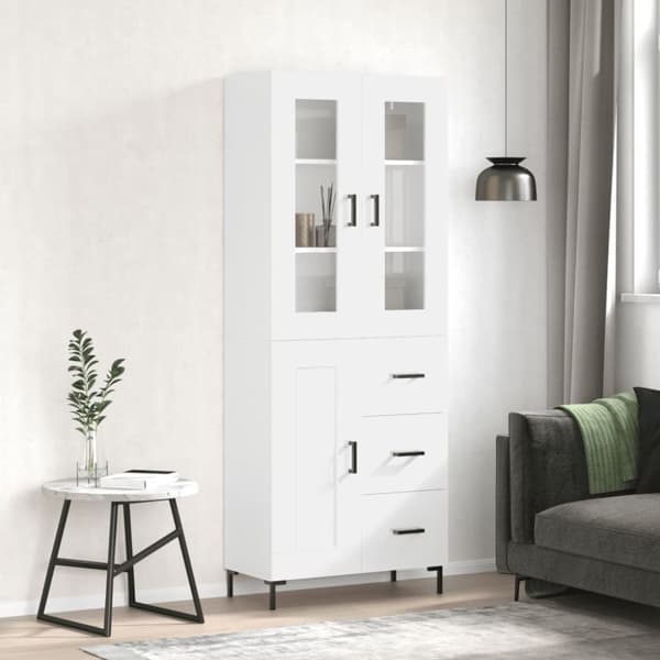 The Living Store højskab 69,5x34x180 cm konstrueret træ hvid højglans -  Skænke