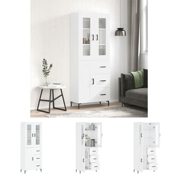 The Living Store højskab 69,5x34x180 cm konstrueret træ hvid højglans -  Skænke
