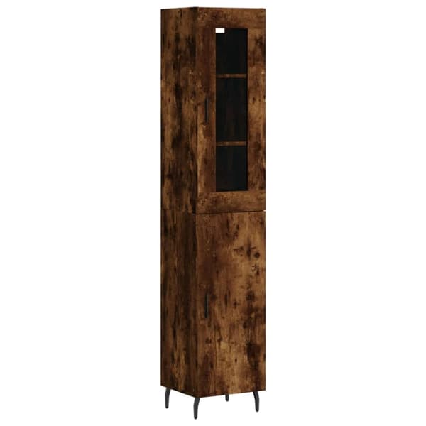 The Living Store Högskåp rökfärgad ek 34,5x34x180 cm konstruerat trä -  Skänkar & serveringsbord