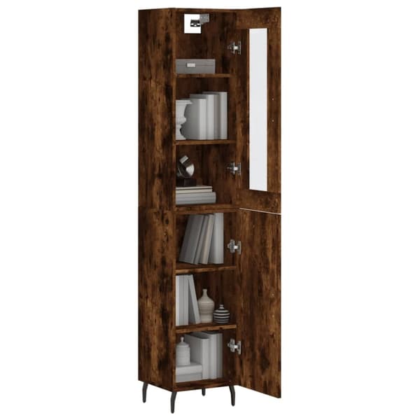 The Living Store Högskåp rökfärgad ek 34,5x34x180 cm konstruerat trä - Skänkar & serveringsbord