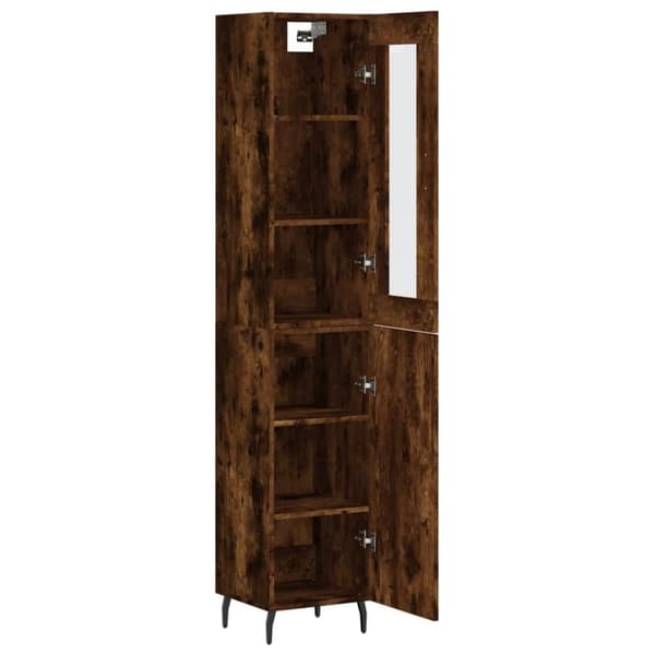 The Living Store Högskåp rökfärgad ek 34,5x34x180 cm konstruerat trä - Skänkar & serveringsbord