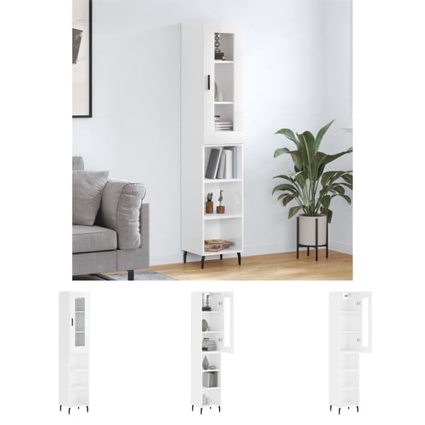 The Living Store skab 34,5x34x180 cm konstrueret træ hvid højglans -  Skænke
