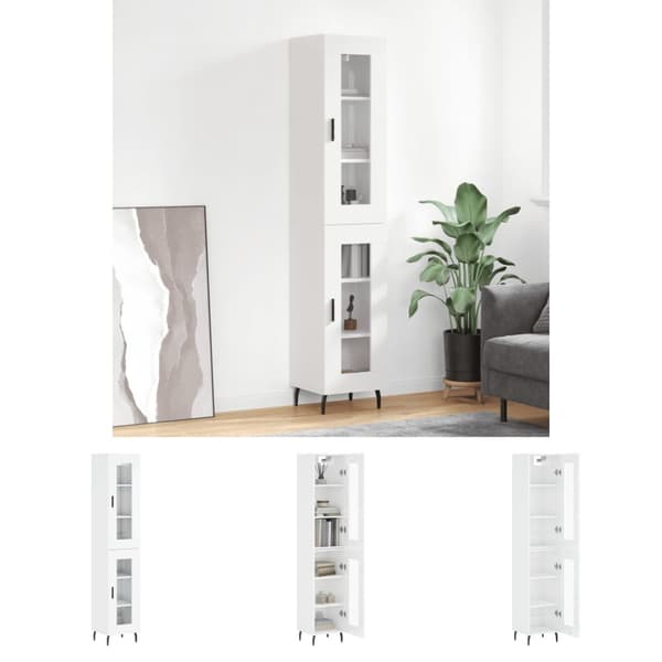 The Living Store skab 34,5x34x180 cm konstrueret træ hvid højglans - Skænke