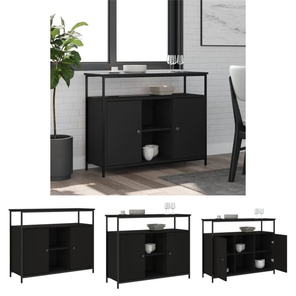 The Living Store Skänk svart 100x35x80 cm konstruerat trä - Skänkar & serveringsbord