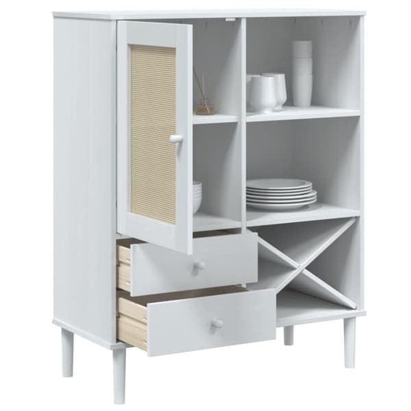 The Living Store skænk SENJA 90x40x112 cm rattan-look massivt fyrretræ hvid -  Skænke
