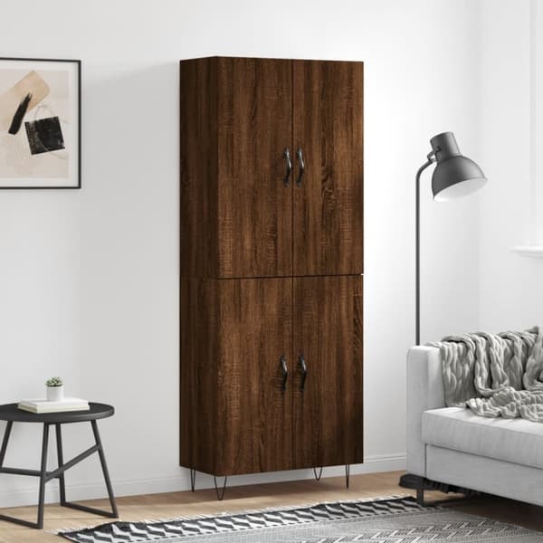 The Living Store Högskåp brun ek 69,5x34x180 cm konstruerat trä - Skänkar & serveringsbord