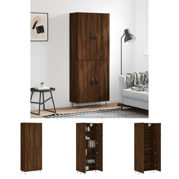 The Living Store Högskåp brun ek 69,5x34x180 cm konstruerat trä - Skänkar & serveringsbord