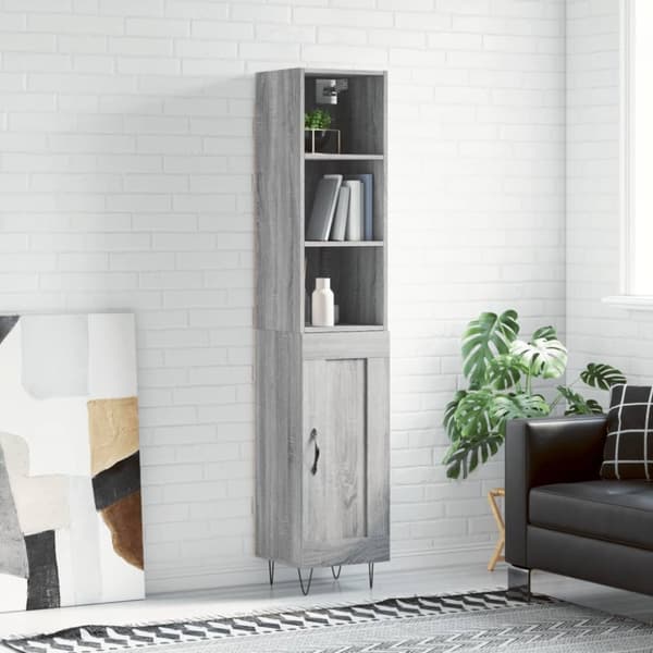 The Living Store Högskåp grå sonoma 34,5x34x180 cm konstruerat trä - Skänkar & serveringsbord