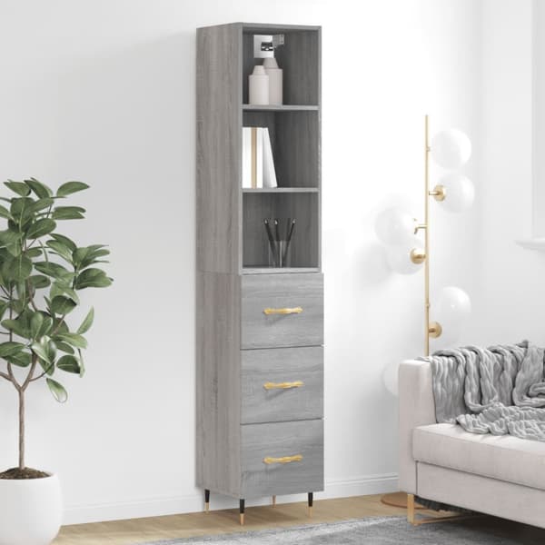 The Living Store højskab 34,5x34x180 cm konstrueret træ grå sonoma-eg - Skænke