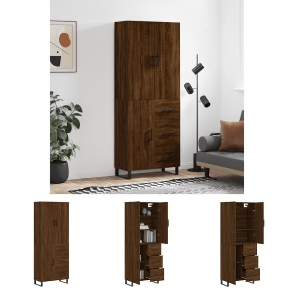 The Living Store højskab 69,5x34x180 cm konstrueret træ brun egetræsfarve -  Skænke