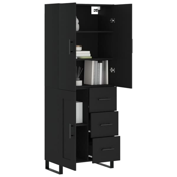 The Living Store Högskåp svart 69,5x34x180 cm konstruerat trä - Skänkar & serveringsbord