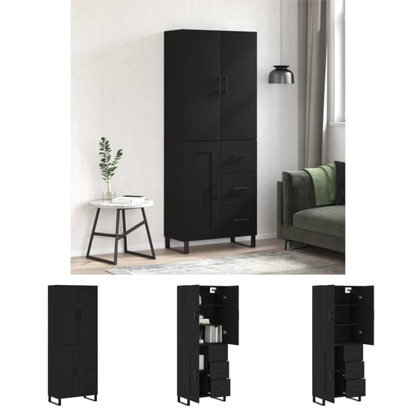 The Living Store Högskåp svart 69,5x34x180 cm konstruerat trä - Skänkar & serveringsbord