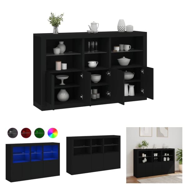 The Living Store Skänk med LED-belysning svart 162x37x100 cm - Skänkar & serveringsbord