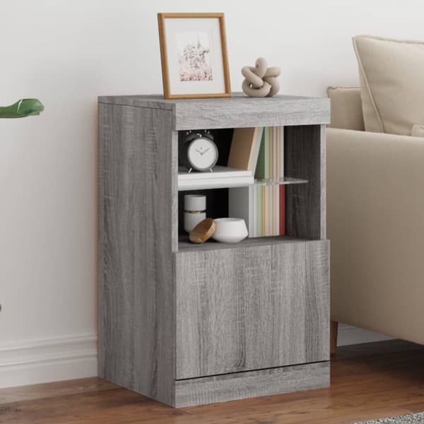 The Living Store Senkki LED-valoilla harmaa Sonoma 41x37x67 cm -  Tarjoilupöydät & senkit