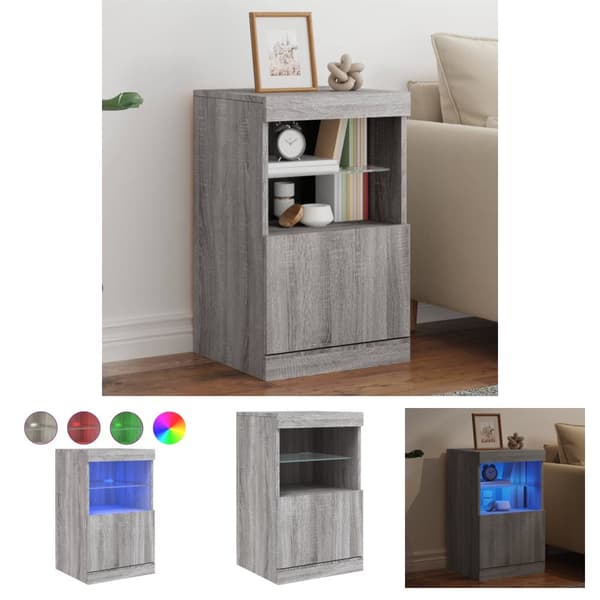 The Living Store Senkki LED-valoilla harmaa Sonoma 41x37x67 cm -  Tarjoilupöydät & senkit