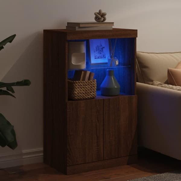 The Living Store Senkki LED-valoilla ruskea tammi 60,5x37x100 cm -  Tarjoilupöydät & senkit